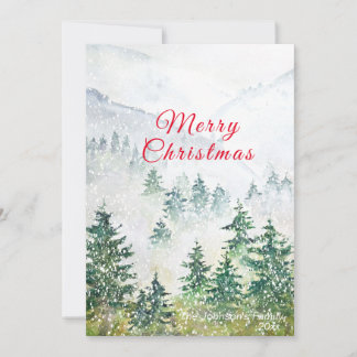 Merry Christmas snowy pine forest card