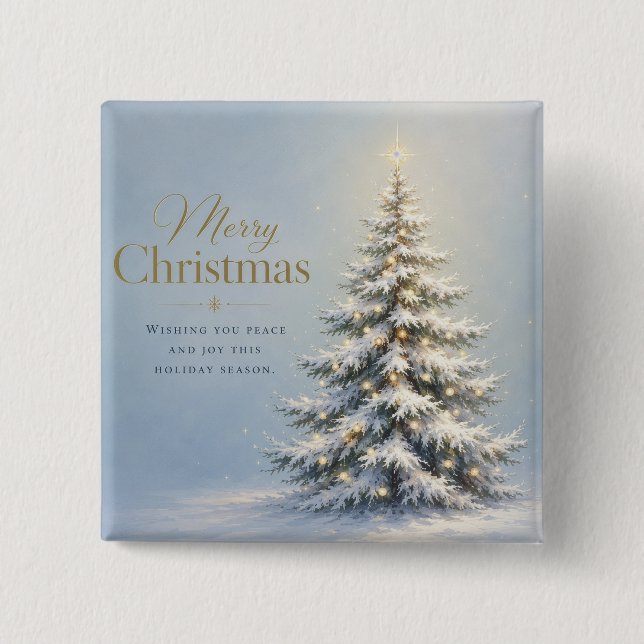 Merry Christmas Snowy Pine Tree 2 Inch Square Button (Front)