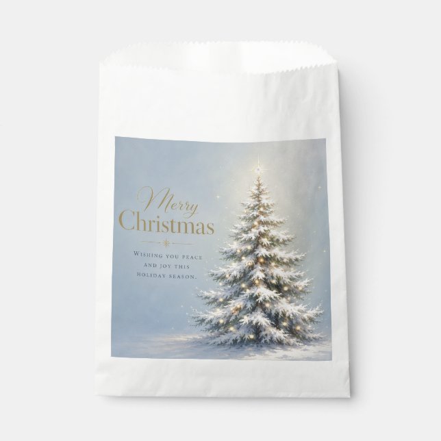 Merry Christmas Snowy Pine Tree Favour Bag (Front)