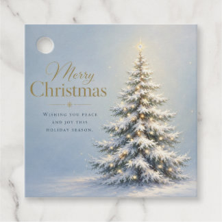 Merry Christmas Snowy Pine Tree Favour Tags