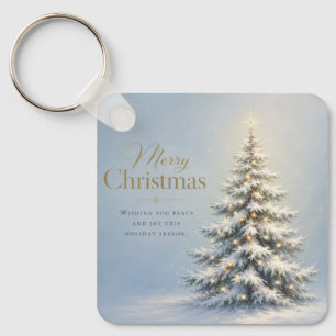 Merry Christmas Snowy Pine Tree Keychain