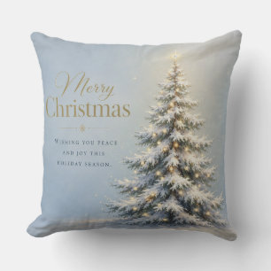 Merry Christmas Snowy Pine Tree Throw Pillow