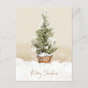 Merry Christmas Snowy Tree Watercolor Holiday Post
