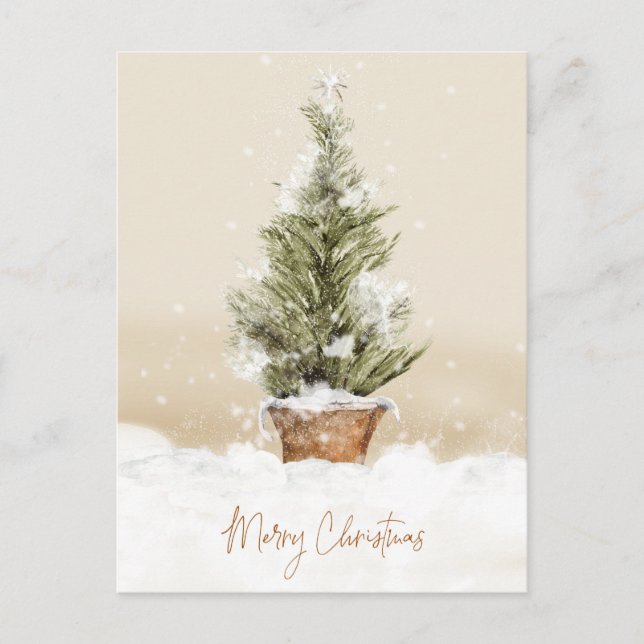 Merry Christmas Snowy Tree Watercolor Holiday Post (Front)