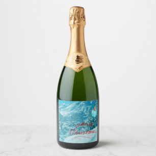 Merry Christmas Snowy Winter Village Holiday  Sparkling Wine Label