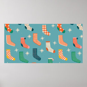 Merry Christmas socks pattern in illustration. Poster