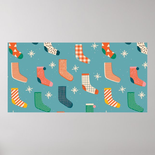 Merry Christmas socks pattern in illustration. Poster (Front)