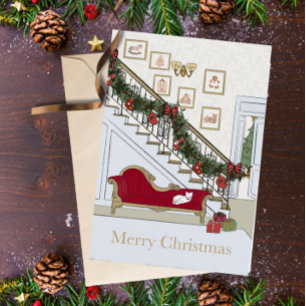 Merry Christmas Sofa Cat Greeting Card
