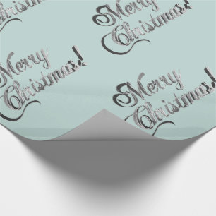 Merry Christmas Soft Green Turquoise Silver Grey Wrapping Paper
