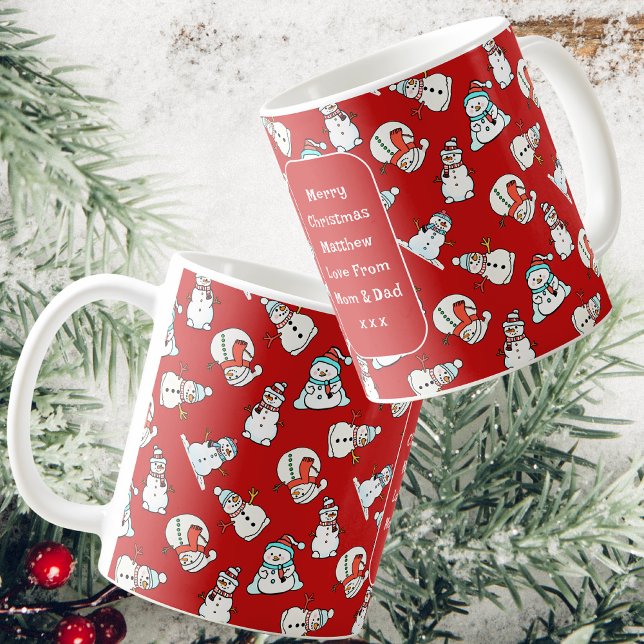 Merry Christmas Son | Red Snowman Coffee Mug (Front, Side And Back)