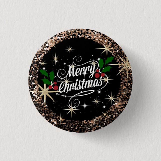 Merry Christmas, sparkle and glitter 1 Inch Round Button (Front)