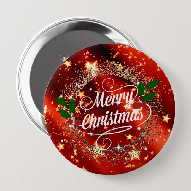 Merry Christmas, sparkle and glitter 4 Inch Round Button (Front & Back)