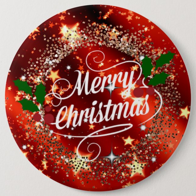 Merry Christmas sparkle and glitter 6 Inch Round Button (Front)