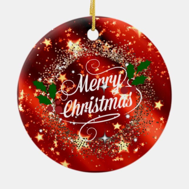Merry Christmas, sparkle and glitter Ceramic Ornament (Back)