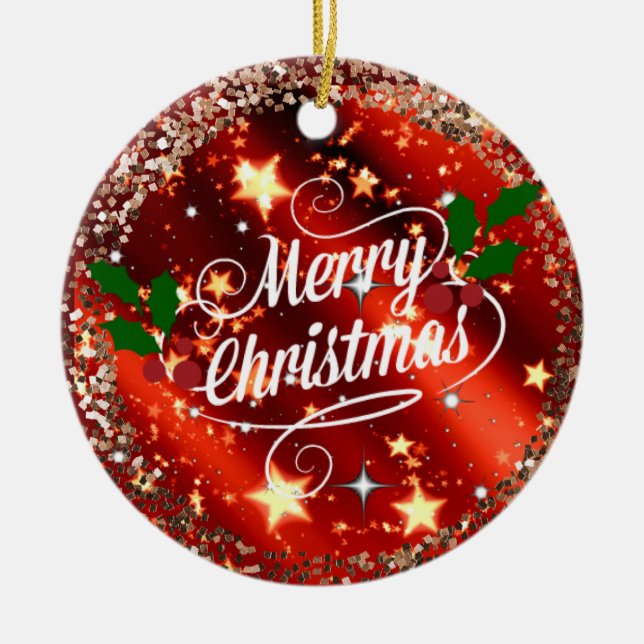 Merry Christmas, sparkle and glitter Ceramic Ornament (Front)
