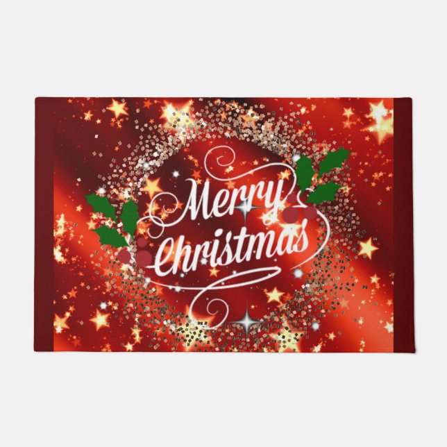 Merry Christmas sparkle and glitter holiday design Doormat (Front)