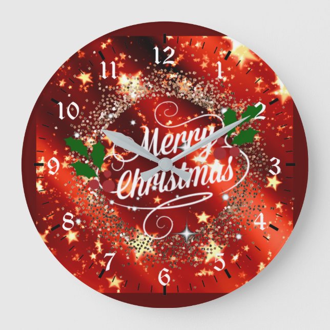 Merry Christmas, sparkle and glitter Large Clock (Front)