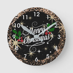 Merry Christmas sparkle and glitter, Round Clock