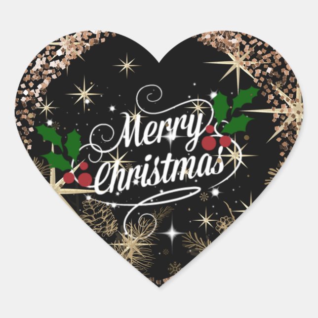 Merry Christmas, sparkle, glitter and shine,  Heart Sticker (Front)