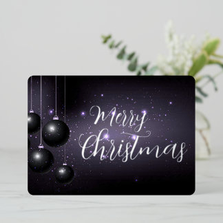 Merry Christmas Sparkles Black Xmas Ornaments Foil Holiday Card