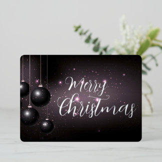 Merry Christmas Sparkles Black Xmas Ornaments Foil Holiday Card