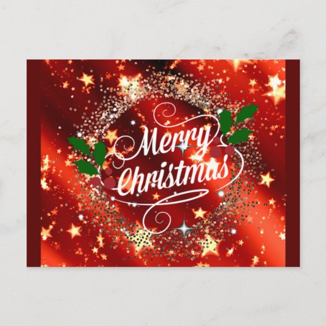 Merry Christmas, Sparkling Red and Gold Design Postcard (Front)