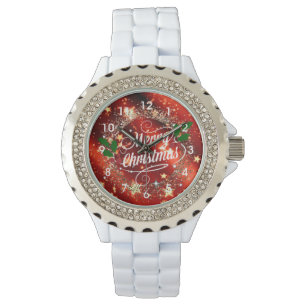 Merry Christmas, Sparkling Red and Gold Design Watch