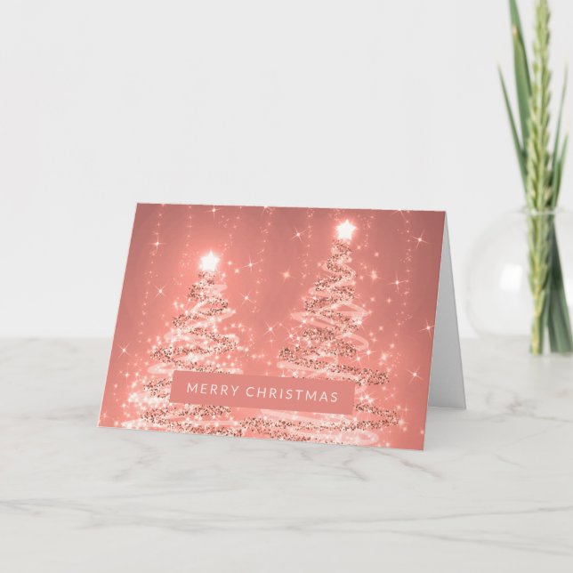 Merry Christmas Sparkling Trees Rose Gold  Card (Front)