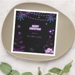 Merry Christmas Sparkling Trees   Snowflakes Stars Napkin