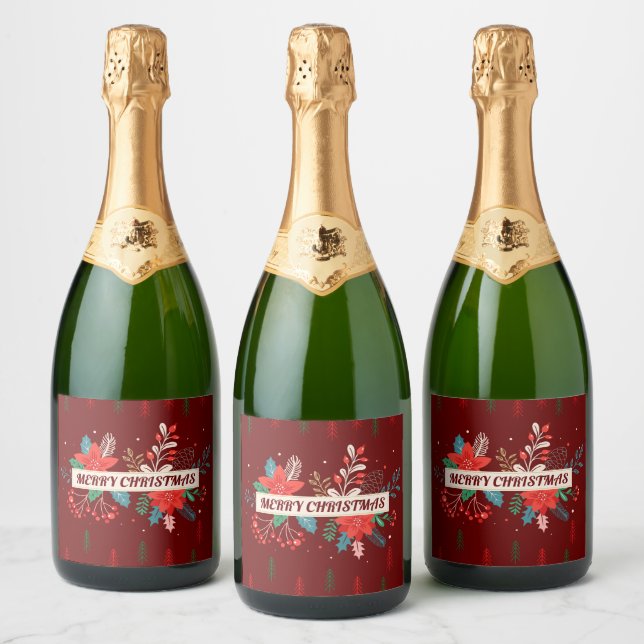 Merry Christmas  Sparkling Wine Label (Bottles)