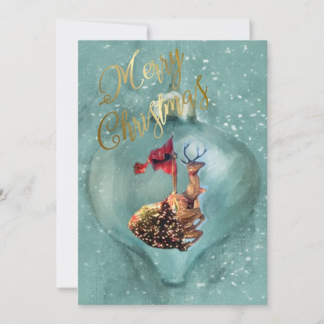 Merry Christmas Special Reindeer Ornament Snow  Holiday Card (Front)