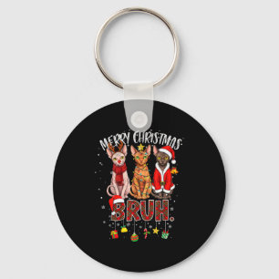 Merry Christmas Sphynx Cat Santa Reindeer Bruh Fun Keychain