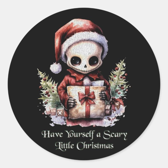 Merry Christmas Spooky Gothic Classic Round Sticker (Front)