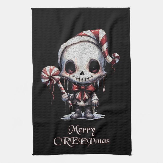 Merry Christmas Spooky Gothic Kitchen Towel (Vertical)