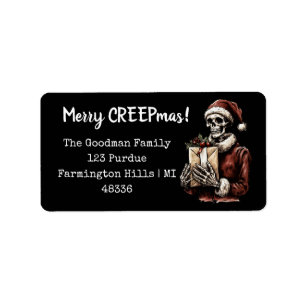 Merry Christmas Spooky Skeleton Gothic Label