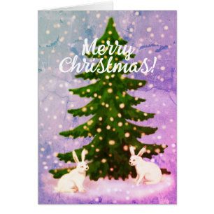 Merry christmas spruce and bunnies Card