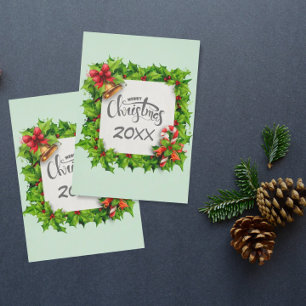 Merry Christmas Square Holly with Year Holiday Card