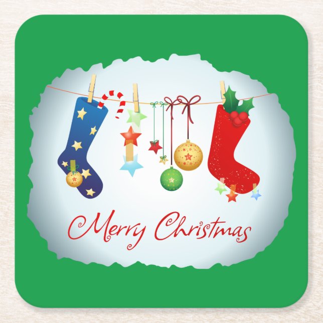 Merry Christmas  Square Paper Coaster (Front)