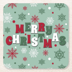 Merry Christmas Square Paper Coaster