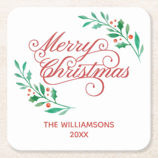 Merry Christmas  Square Paper Coaster