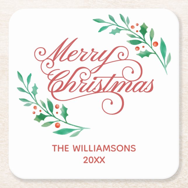 Merry Christmas  Square Paper Coaster (Front)