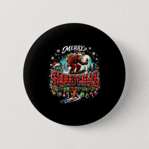 Merry Christmas Squatchmas Funny Bigfoot Snowboard 2 Inch Round Button
