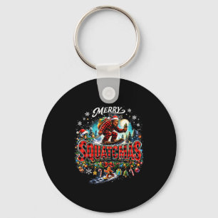 Merry Christmas Squatchmas Funny Bigfoot Snowboard Keychain
