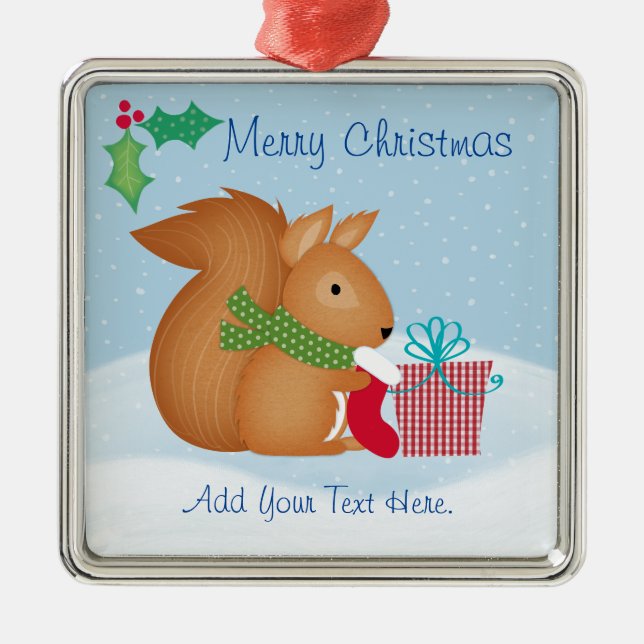 Merry Christmas Squirrel Ceramic Ornament (Front)