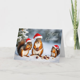 Merry Christmas Squirrel Family in Santa Hats Holiday Card