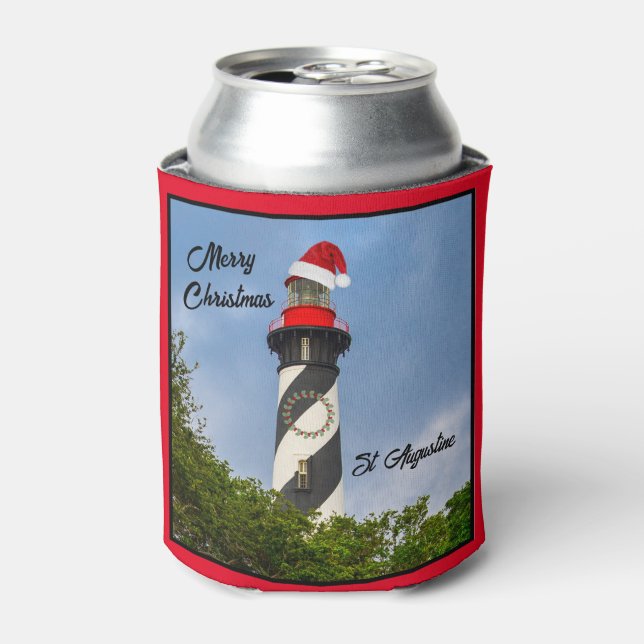 Merry Christmas St Augustine Florida Lighthouse  Can Cooler (Can Front)