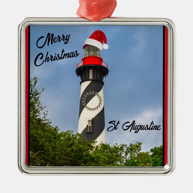 Merry Christmas St Augustine Florida Lighthouse  Metal Ornament (Front)