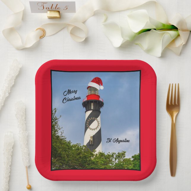 Merry Christmas St Augustine Florida Lighthouse  Paper Plate (Wedding)