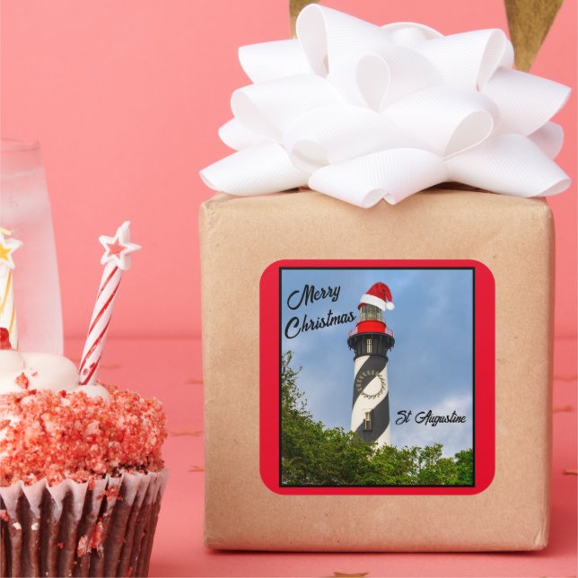 Merry Christmas St Augustine Florida Lighthouse  Square Sticker (Party)