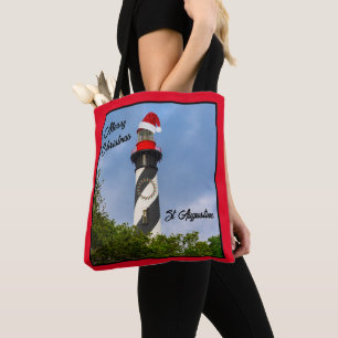 Merry Christmas St Augustine Florida Lighthouse Tote Bag